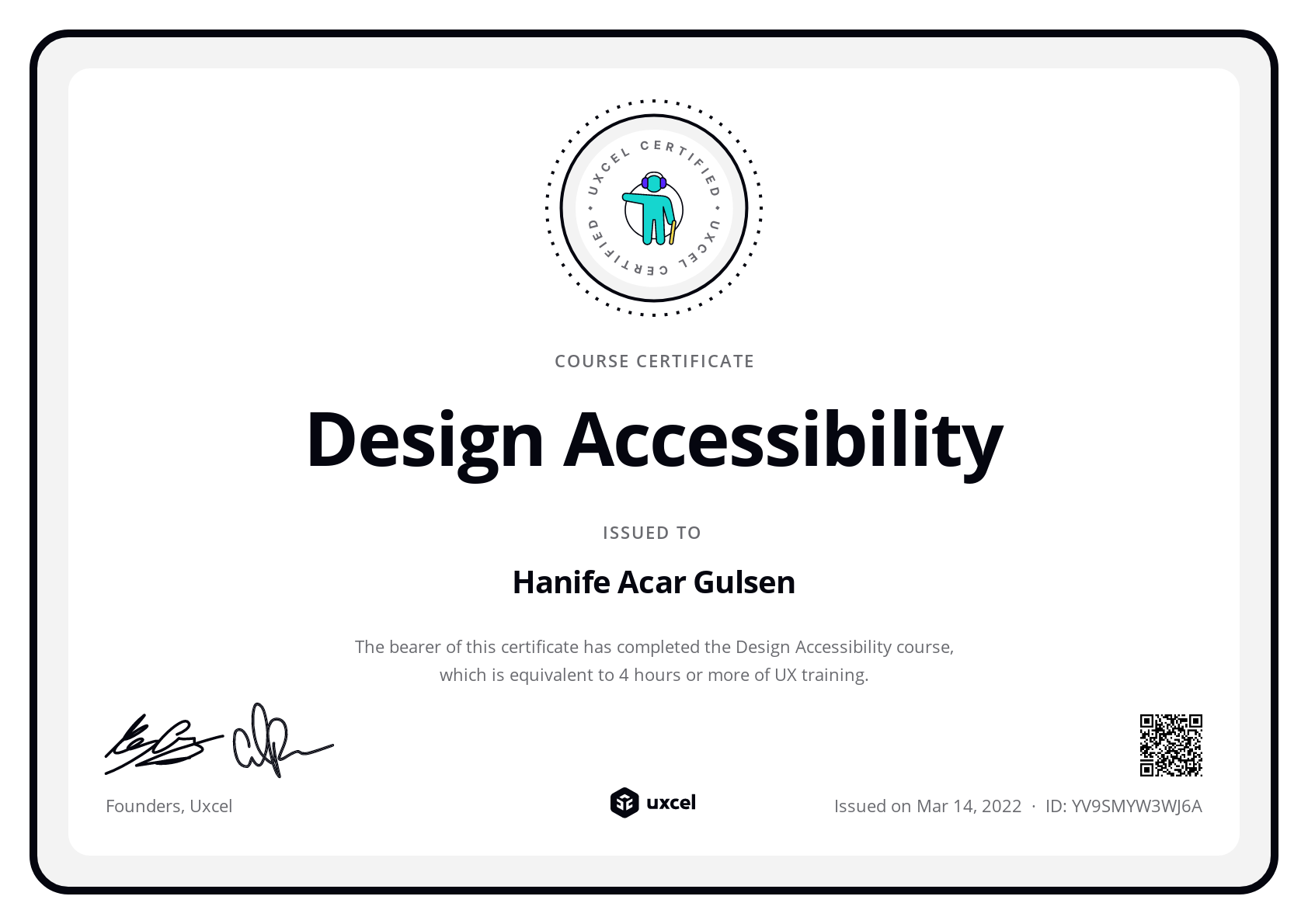 Hanife Acar Gulsen's certificate